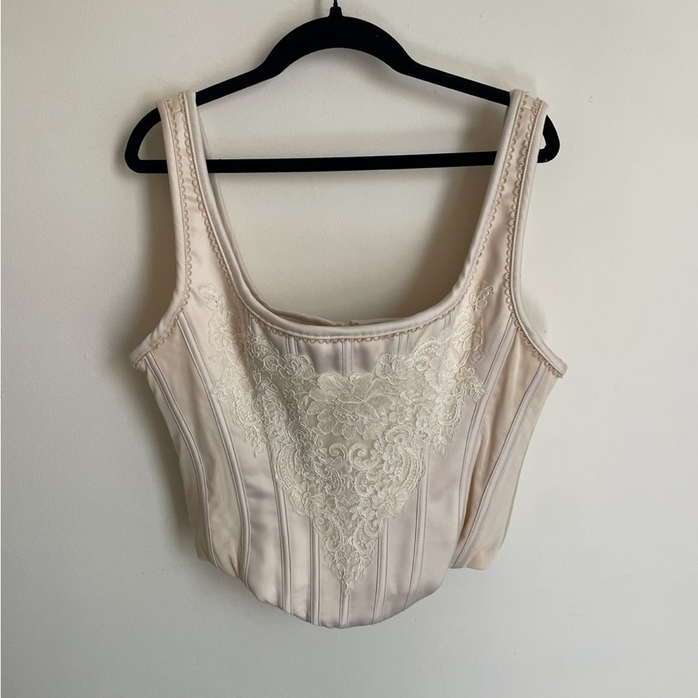 Lace-Trim Corset Top in Cream